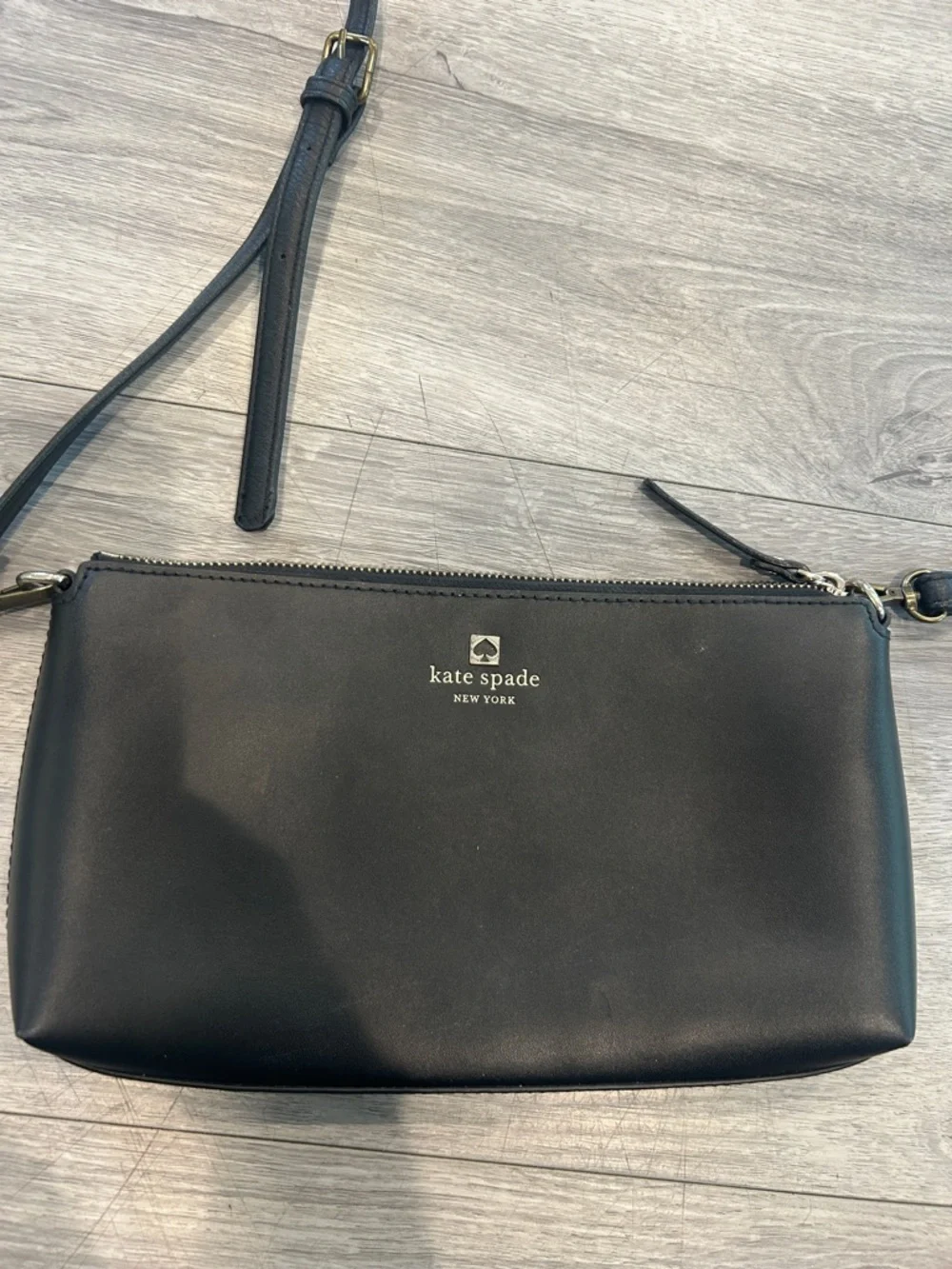 kate spade Black Leather Crossbody Pouch with Gold Logo